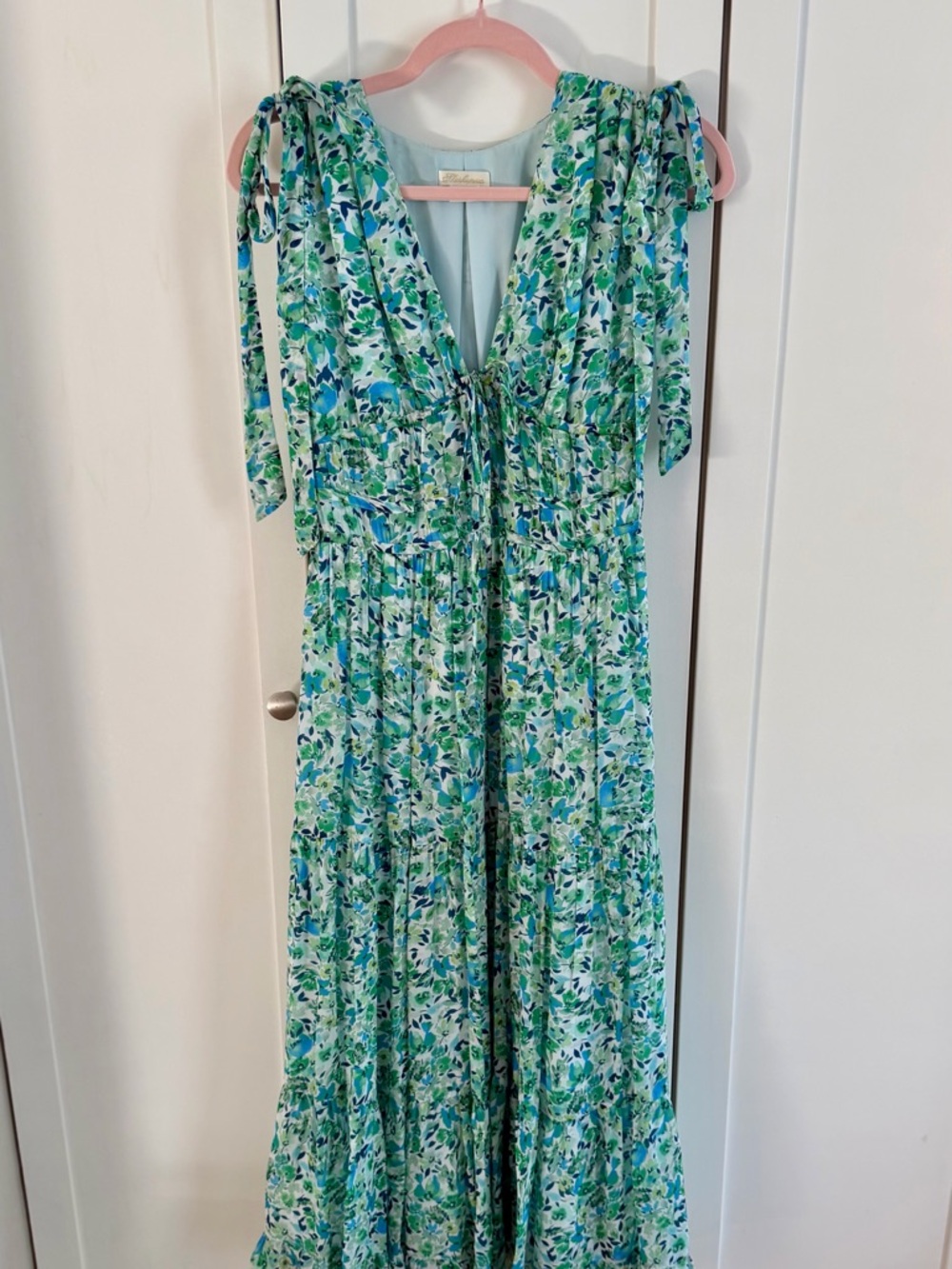 Shoshanna Light Blue and Green print dress